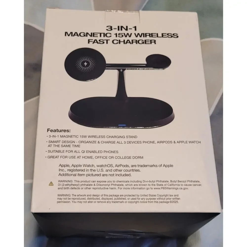 PowerXcel 3-in1 Magnetic Wireless Charger Rapid Charge Magsafe Compatible Black